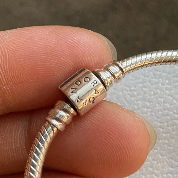 Retired Pandora Snake Bracelet w/ 5 Pandora charms (2 safety clips stoppers) EUC - Picture 12 of 15
